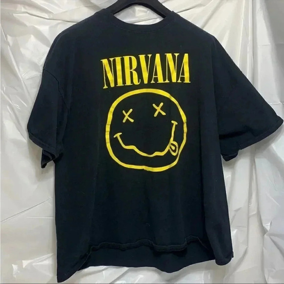 Nirvana Smiley Face Black Short Sleeve Tee Shirt Size 3XL Unisex - Picture 2 of 4
